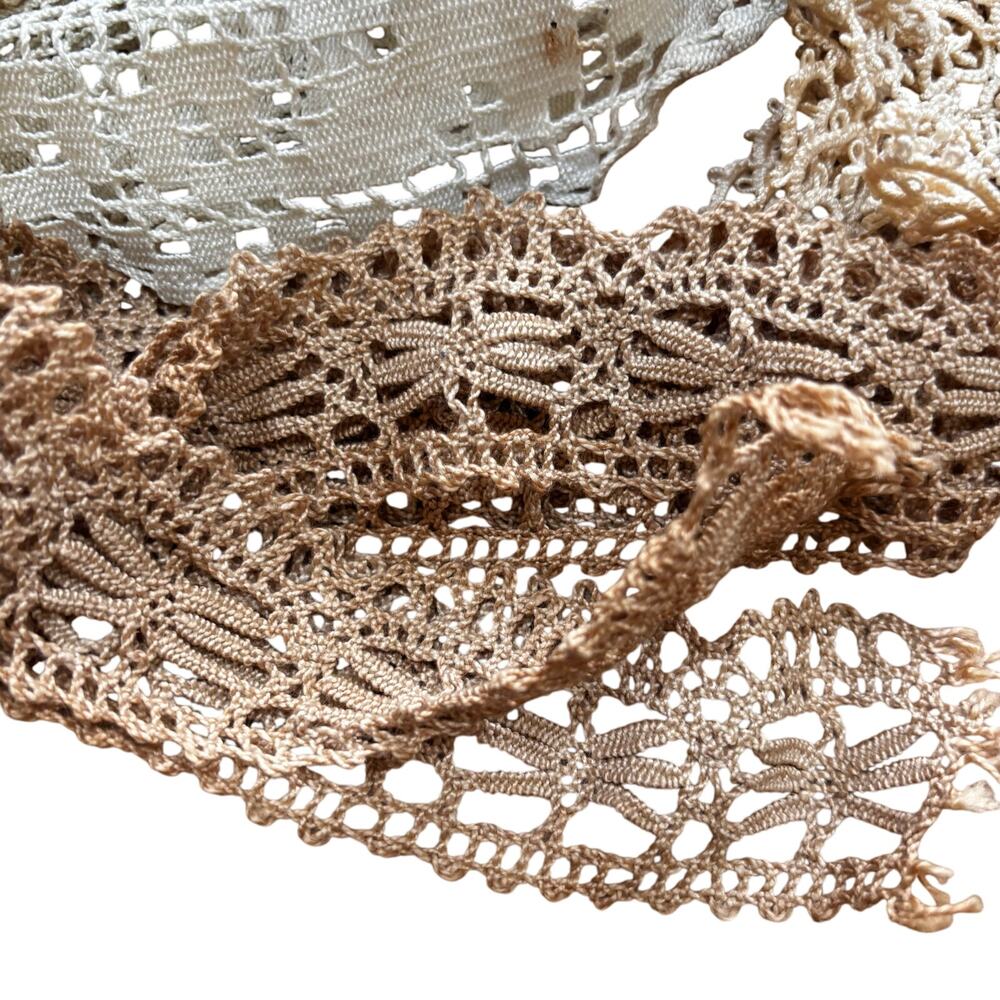 Lot of handmade crochet lace variety of pieces crafting beige and brown - Picture 3 of 7